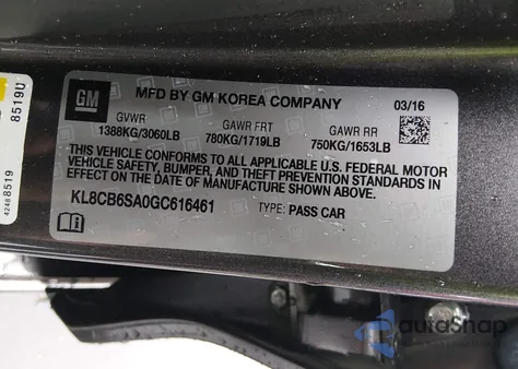 2016 Chevrolet Spark Ls Cvt from USA, damaged, VIN KL8CB6SA0GC616461